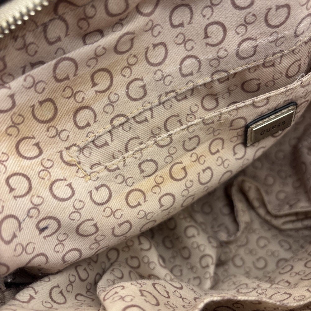 GUESS Logo Satchel Top Handle Bag Zip Closure Detachable Strap - Picture 12 of 16